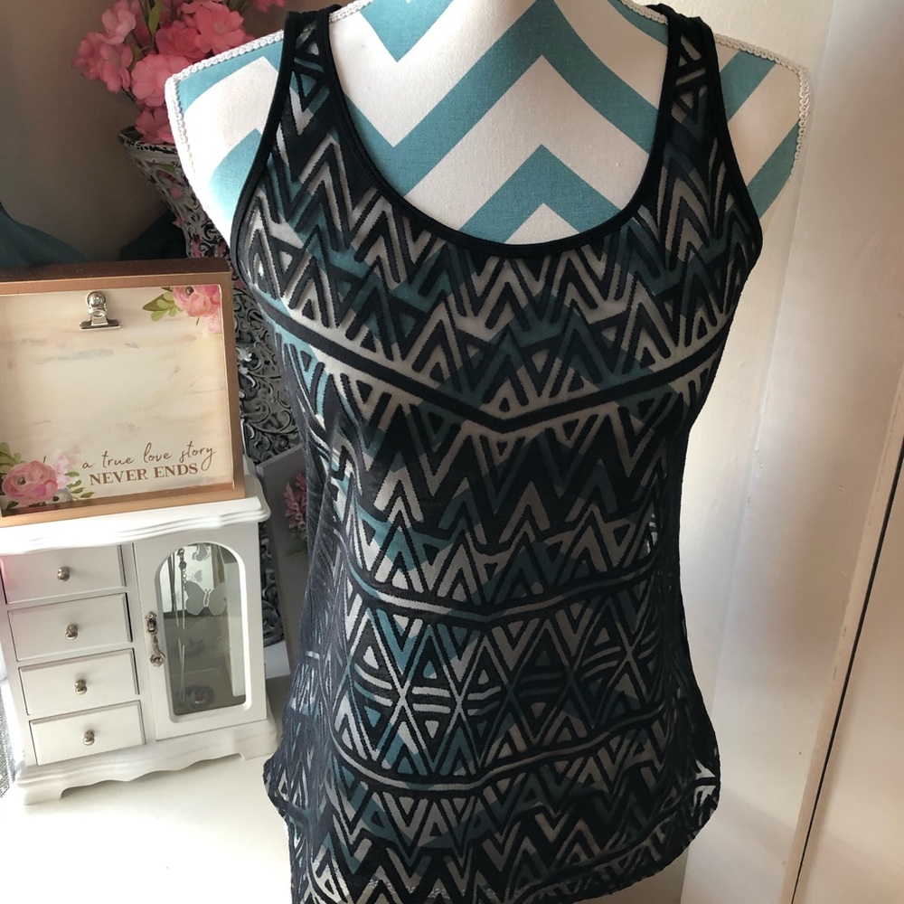 [Apt. 9] Black Sheer Patterned Tank Top Aztec Tank - image 1